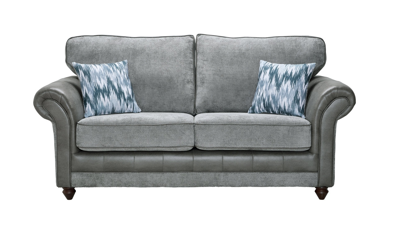 Palma 3 Seater Sofa In Rutland Grey Fabric And Colorado Grey Faux Leather With Rufus Cobalt Scatters